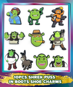 10Pcs Shrek Puss in Boots Shoe Charms: PVC Decorations for Kids' Sandals